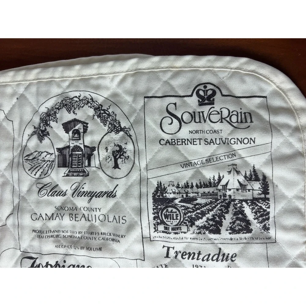 Vintage 1970's California Napa Wine Label‎ Quilted Placemats & Napkins Lot of 8